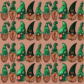 Seamless pattern illustration of a gnome with a beard in a hat. Symbol for the Stock Illustration