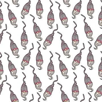 Seamless pattern illustration of a gnome with a beard in a hat. New year and Stock Illustration
