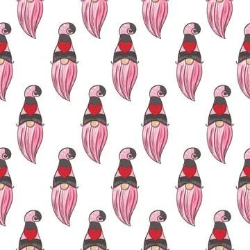 Seamless pattern illustration of a gnome with a beard in a hat. New year and Stock Illustration