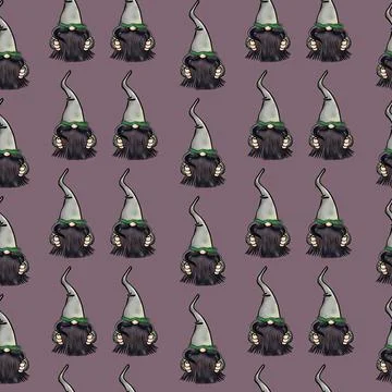 Seamless pattern illustration of a gnome with a beard in a hat. New year and Stock Illustration