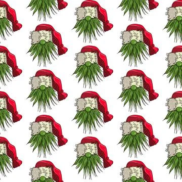 Seamless pattern illustration of a gnome with a beard in a hat. New year and Stock Illustration