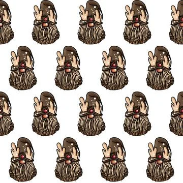 Seamless pattern illustration of a gnome with a beard in a hat. New year and Stock Illustration