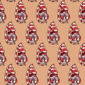 Seamless pattern illustration of a gnome with a beard in a hat. New year and Stock Illustration