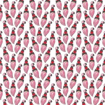 Seamless pattern illustration of a gnome with a beard in a hat. New year and Stock Illustration