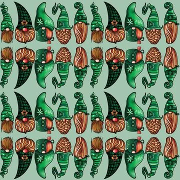 Seamless pattern illustration of a gnome with a beard in a hat. Symbol for the Stock Illustration