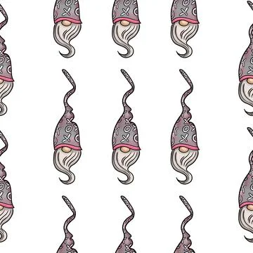 Seamless pattern illustration of a gnome with a beard in a hat. New year and Stock Illustration