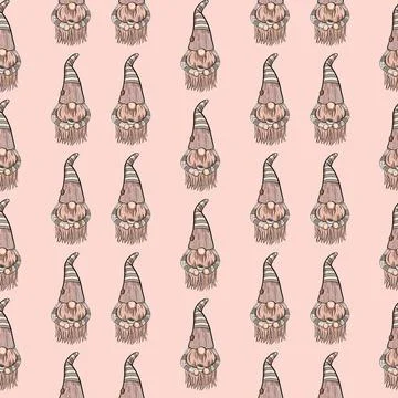 Seamless pattern illustration of a gnome with a beard in a hat. New year and Stock Illustration