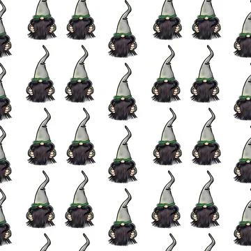 Seamless pattern illustration of a gnome with a beard in a hat. New year and Stock Illustration