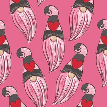 Seamless pattern illustration of a gnome with a beard in a hat. New year and Stock Illustration