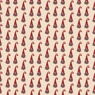 Seamless pattern illustration of a gnome with a beard in a hat. New year and Stock Illustration