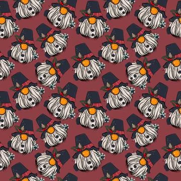 Seamless pattern illustration of a gnome with a beard in a hat. New year and Stock Illustration