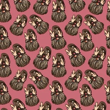 Seamless pattern illustration of a gnome with a beard in a hat. New year and Stock Illustration