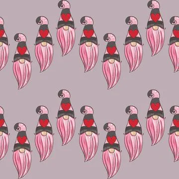 Seamless pattern illustration of a gnome with a beard in a hat. New year and Stock Illustration