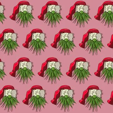 Seamless pattern illustration of a gnome with a beard in a hat. New year and Stock Illustration