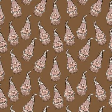 Seamless pattern illustration of a gnome with a beard in a hat. New year and Stock Illustration