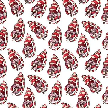 Seamless pattern illustration of a gnome with a beard in a hat. New year and Stock-Illustration