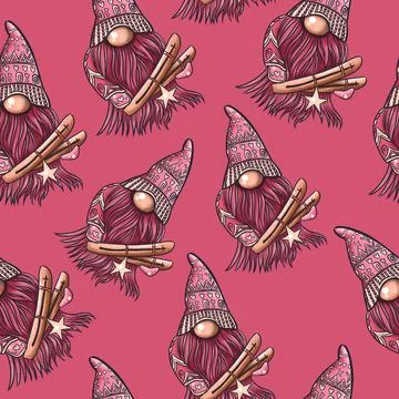 Seamless pattern illustration of a gnome with a beard in a hat. New year and Stock-Illustration