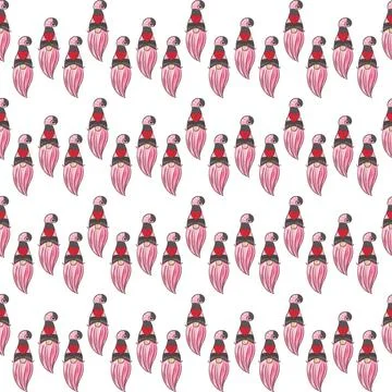 Seamless pattern illustration of a gnome with a beard in a hat. New year and Stock Illustration