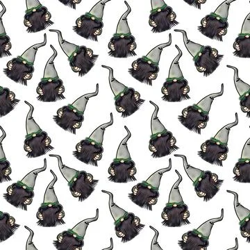 Seamless pattern illustration of a gnome with a beard in a hat. New year and Stock Illustration