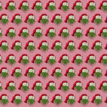 Seamless pattern illustration of a gnome with a beard in a hat. New year and Stock Illustration