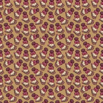 Seamless pattern illustration of a gnome with a beard in a hat. New year and Stock Illustration