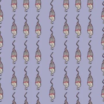 Seamless pattern illustration of a gnome with a beard in a hat. New year and Stock Illustration