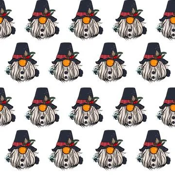 Seamless pattern illustration of a gnome with a beard in a hat. New year and Stock Illustration