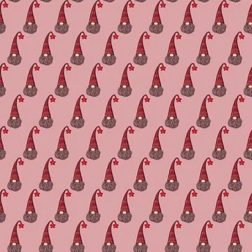 Seamless pattern illustration of a gnome with a beard in a hat. New year and Stock Illustration