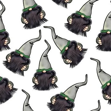 Seamless pattern illustration of a gnome with a beard in a hat. New year and Stock Illustration
