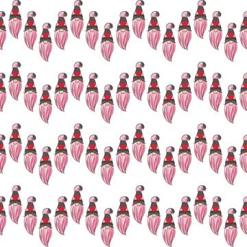 Seamless pattern illustration of a gnome with a beard in a hat. New year and Stock Illustration