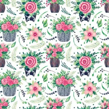 Seamless pattern Illustration of hand painted watercolor Decorative flower ro Stock Illustration