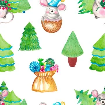 Seamless pattern. Illustration of hand painted watercolor Rat symbol of the y Stock Illustration