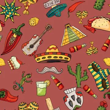 Seamless pattern illustration on isolated background Mexican elements brown b Stock Illustration