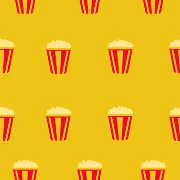 Seamless pattern illustration popcorn on yellow background Stock Illustration