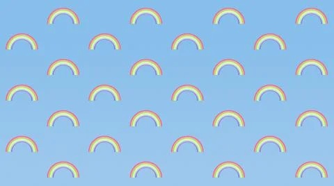 Seamless pattern illustration of rainbows on a blue background 스톡 일러스트