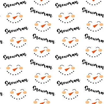Seamless pattern illustration of a snowman face and lettering. Red carrot nose Stock Illustration