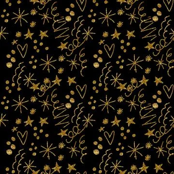 Seamless pattern with illustration of the symbol of snowflakes, stars, hearts Stock Illustration