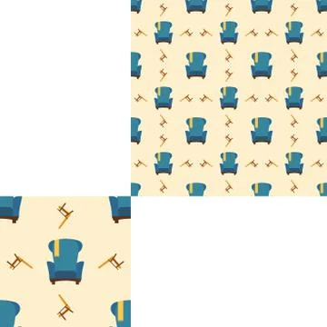 Seamless pattern illustration with turquoise and yellow chairs with pattern u Stock Illustration