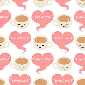 Seamless pattern illustration of two coffee cups with smiling faces Stock Illustration