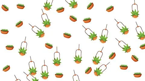 Seamless Pattern Illustration of Various Potted Succulents and Hanging Plan.. Stock Illustration
