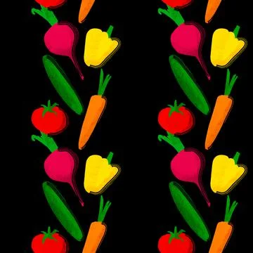 Seamless pattern with Illustration of vegetables on black Stock Illustration