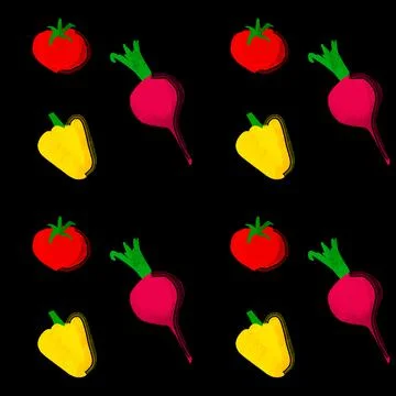 Seamless pattern with Illustration of vegetables on black Stock Illustration