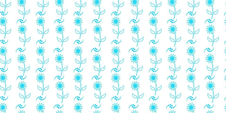 Seamless pattern with illustrations of blue flowers and leaves, wallpaper tex Stock Illustration