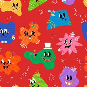 Seamless Pattern with illustrations Different Cartoon Shapes Stock Illustration