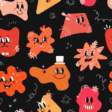 Seamless Pattern with illustrations Different Cartoon Shapes Stock Illustration