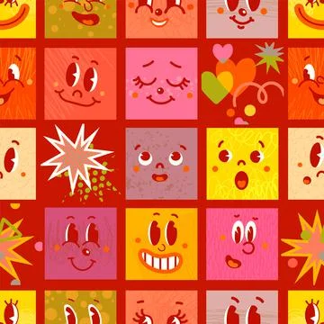 Seamless Pattern with Illustrations of Different Emotion Face Stock Illustration