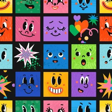 Seamless Pattern with Illustrations of Different Emotion Face Stock Illustration