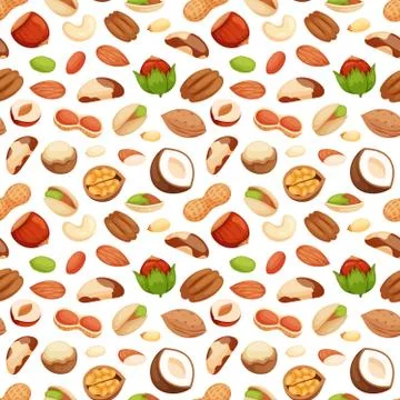 Seamless pattern with illustrations of nuts vector Stock Illustration