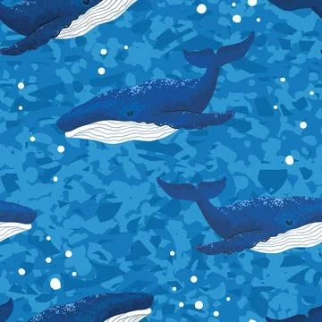 Seamless Pattern with Illustrations of Whales Ilustración de archivo