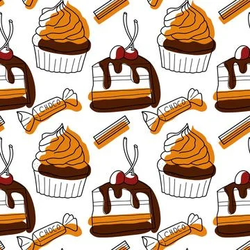 Seamless pattern with the image of chocolate sweets Stock Illustration